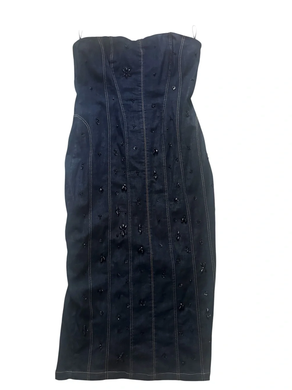 NWOT Anthropologie stretch denim beaded body con dress size XL - Picture 3 of 5